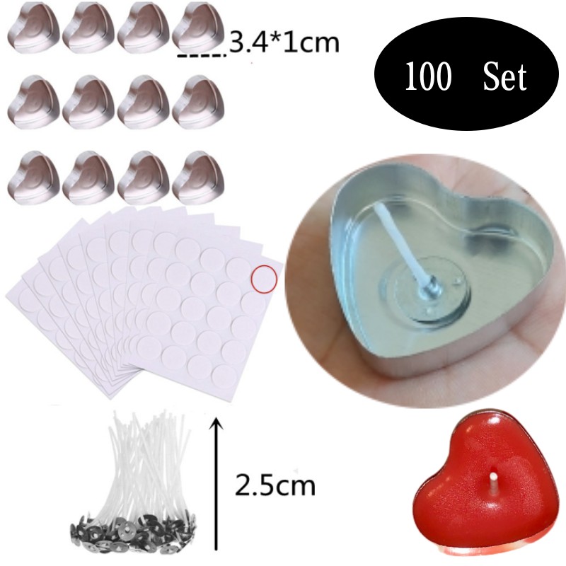 Candle Making Jars - 100 Sets hartvormige Lege Aluminium Theelichtje