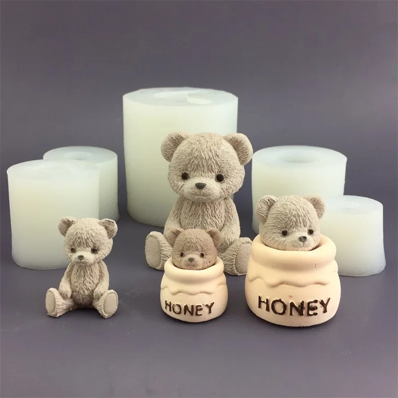 Candle Making Jars - Schattige beer honingpot siliconen kaarsvorm kubusvorm